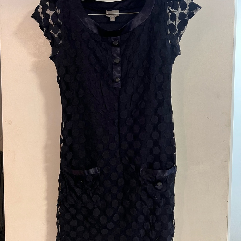 KALIJATI Navy Polka Dot Sheath Dress